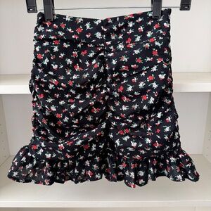 PRINCESS POLLY Black Floral Ruched Ruffle Mini Skirt